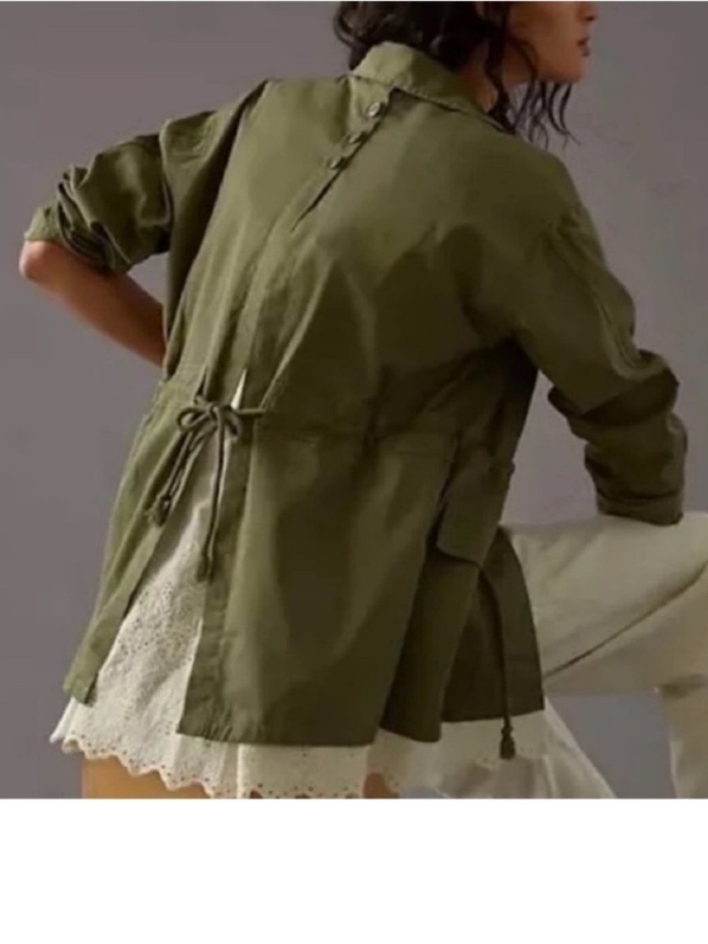 Anthropologie XSmall Jacket Eyelet Lace Detail Army Utility 100% cotton